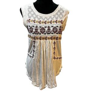 Free People Cream Sleeveless Embellished Blouse